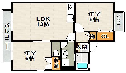 プリシェール(2LDK/2階)の間取り写真