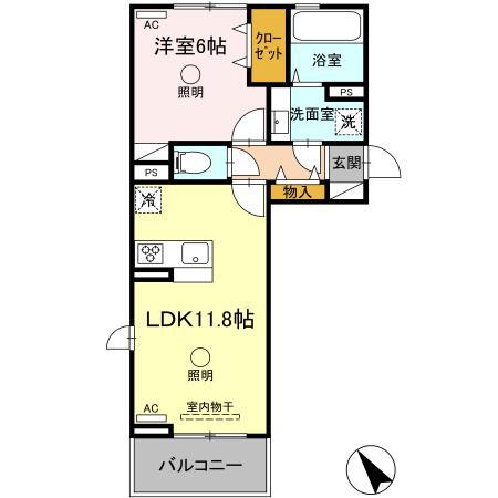 アベニール新八代(1LDK/2階)の間取り写真