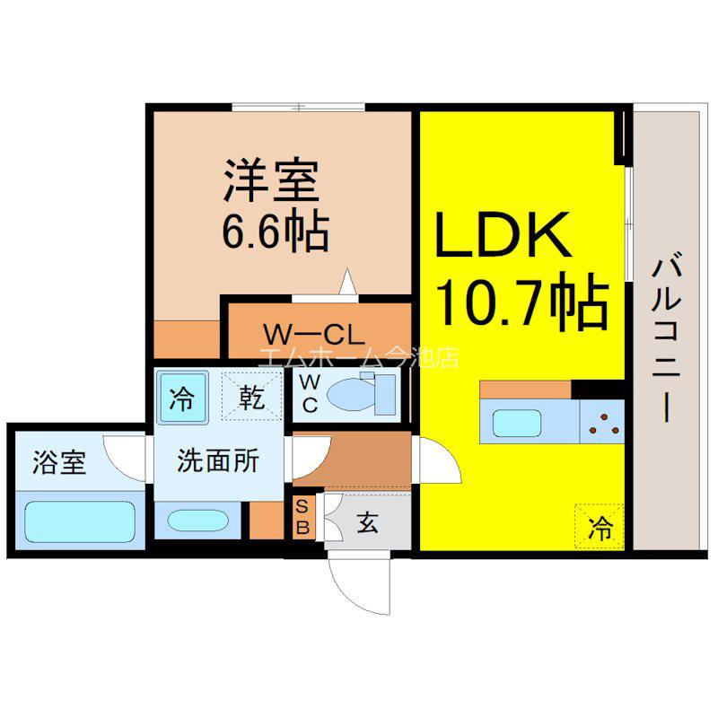 セレスティア苗代(1LDK/3階)の間取り写真