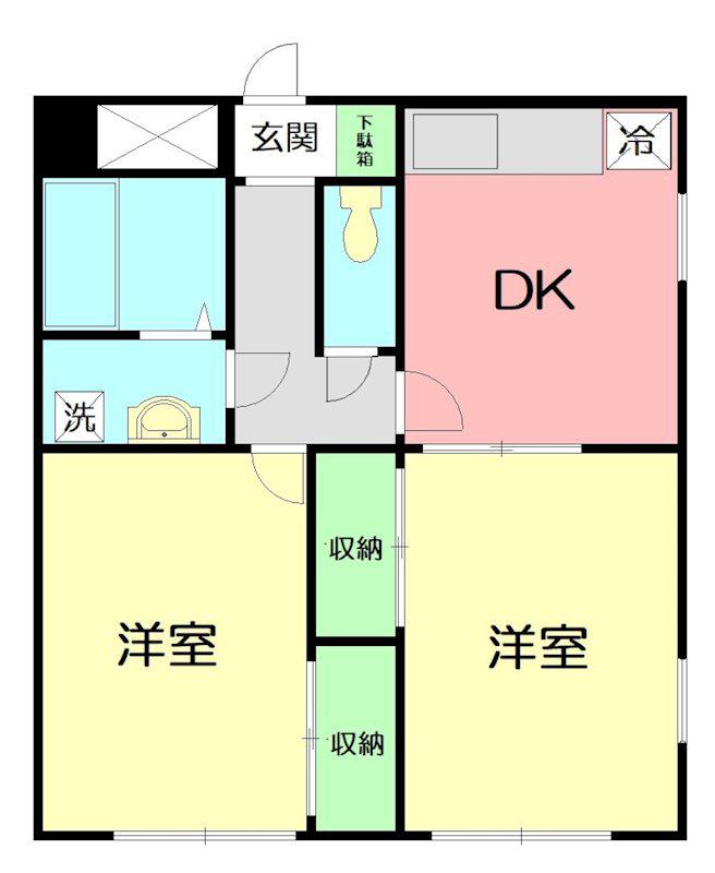 ストークハイツB(2DK/1階)の間取り写真