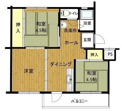 姫路青山 6号棟(3DK/2階)の間取り写真