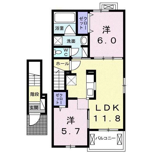 ハーベスタ(2LDK/2階)の間取り写真
