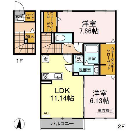 リアンヴェールコセ(2LDK/2階)の間取り写真