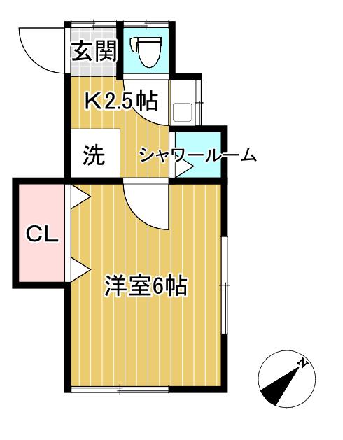 羽石ハイツ(1K/2階)の間取り写真