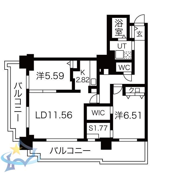 パシフィックタワー札幌(2SLDK/22階)の間取り写真