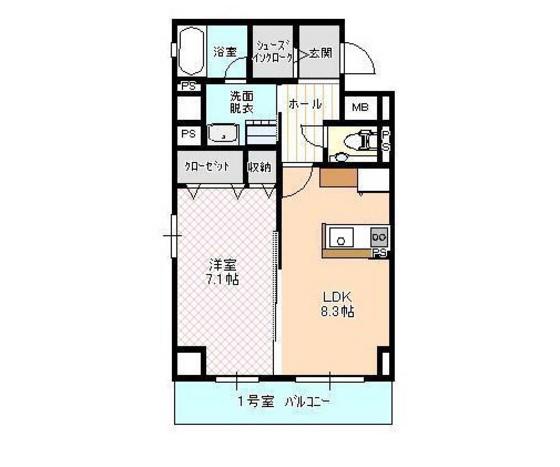 ハートフル医大西(1LDK/2階)の間取り写真