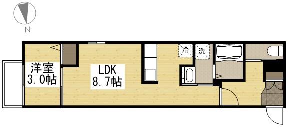 月光 岡山旭東町(1LDK/2階)の間取り写真