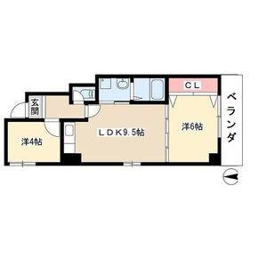 田中コーポラス(2LDK/4階)の間取り写真