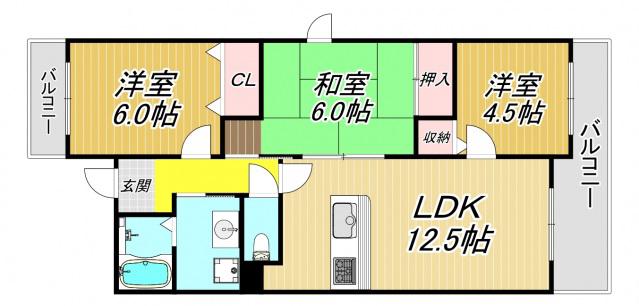 ロードス93(3LDK/3階)の間取り写真
