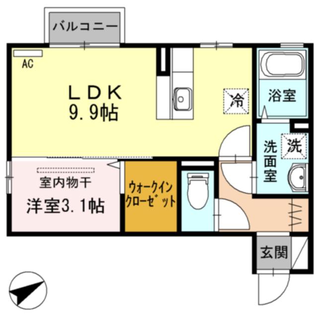 アバカス大野(1LDK/2階)の間取り写真