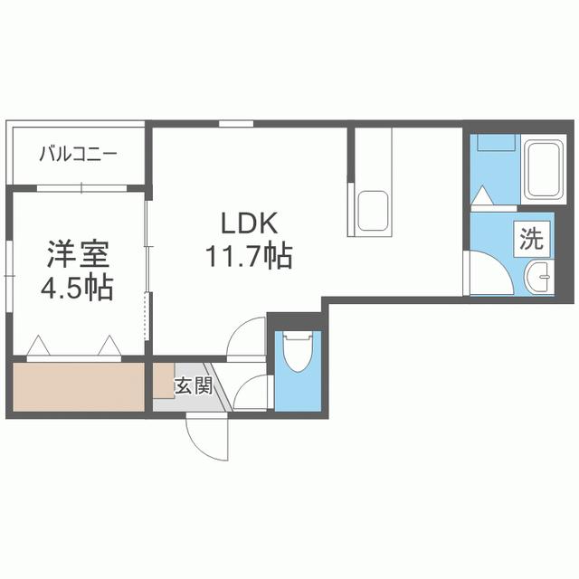 アーバンブライト麦野(1LDK/2階)の間取り写真