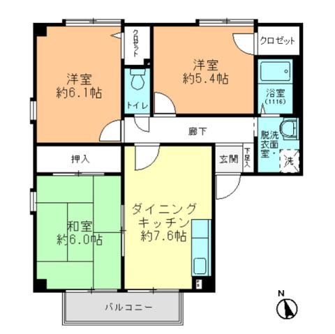 フォブール中原(3DK/1階)の間取り写真