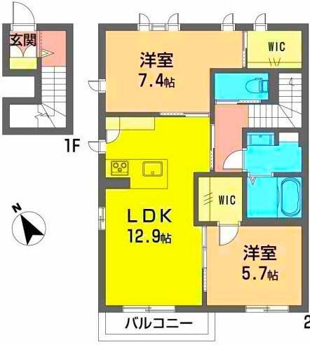 ルナ・オリエンス(2LDK/1階)の間取り写真