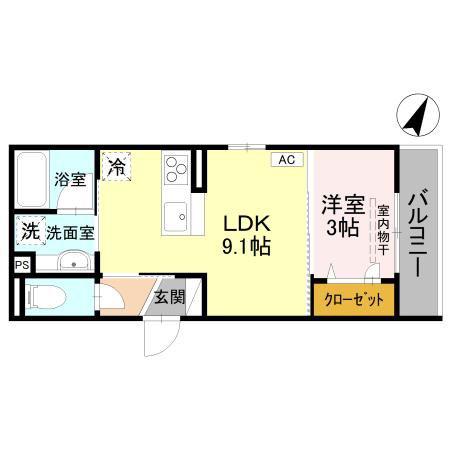 D-GRANDE弥生E(1LDK/3階)の間取り写真