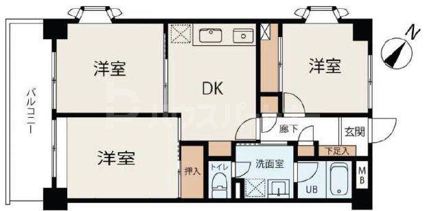 サントミグランドールマンション(3DK/5階)の間取り写真