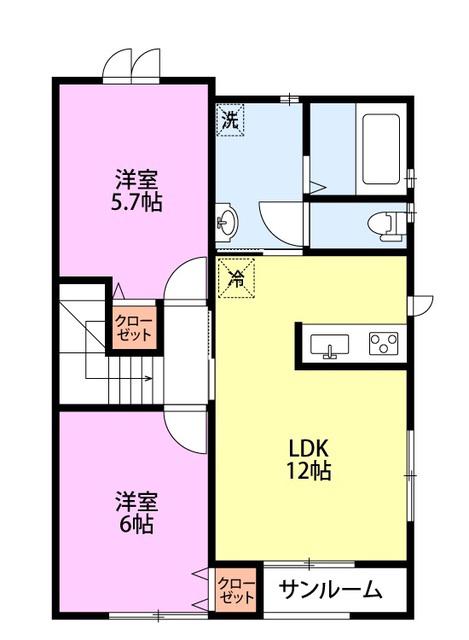 ミ・ピアーチェ C(2LDK/2階)の間取り写真