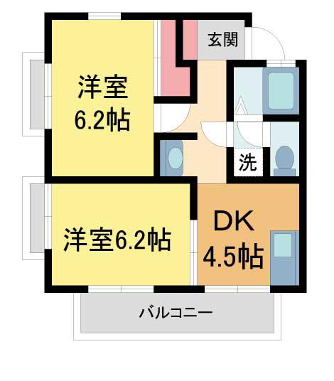CRASIS西宮門戸(2DK/2階)の間取り写真