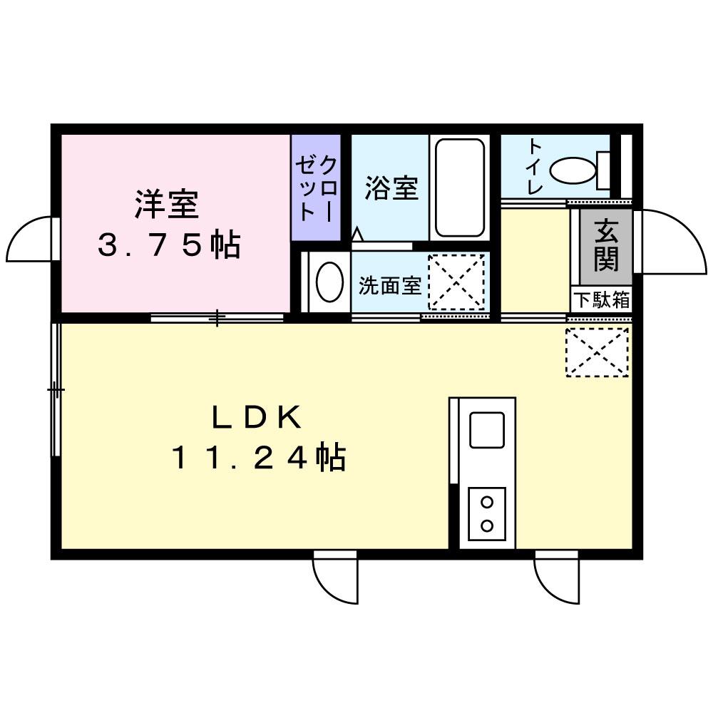 クレストA(1LDK/1階)の間取り写真