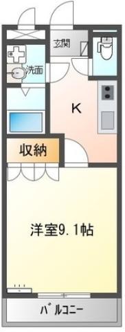 カームヒル(1K/2階)の間取り写真