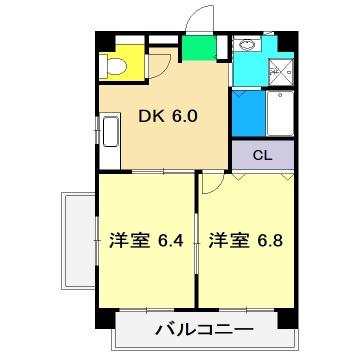 ラ フルール(2DK/3階)の間取り写真