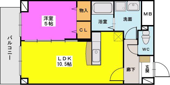 レヴェール・メゾン(1LDK/2階)の間取り写真