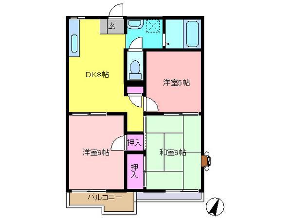 フローラB(3DK/1階)の間取り写真
