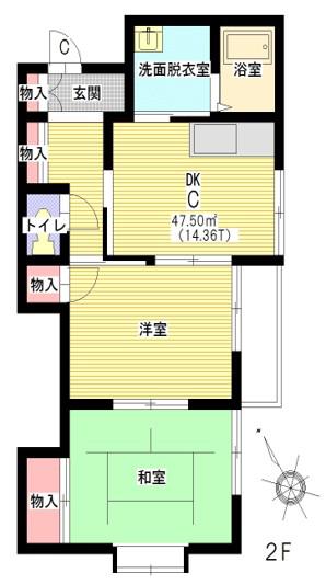 サンフラワーハイツ(2DK/2階)の間取り写真