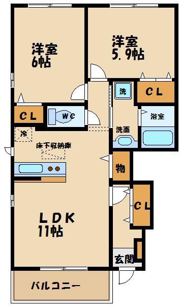 ペアガーデン(2LDK/1階)の間取り写真