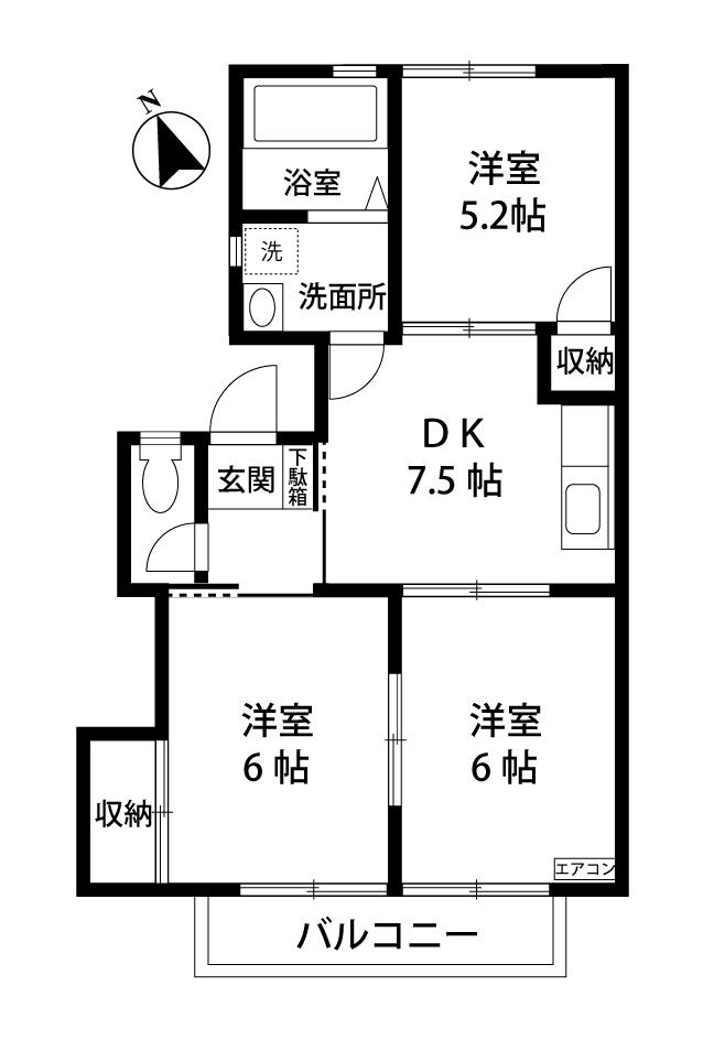 カミーリア7(3DK/2階)の間取り写真
