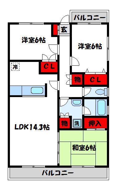 クラスサチ(3LDK/2階)の間取り写真