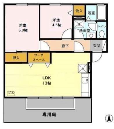オークスハイムB(2LDK/1階)の間取り写真