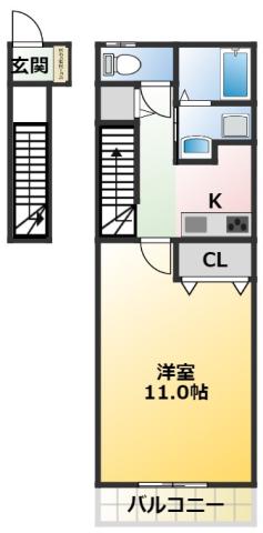 アンプルールリーブルPAPILLONB(1K/2階)の間取り写真