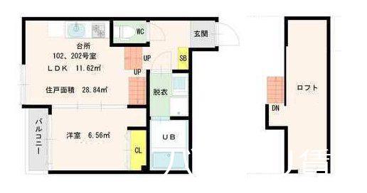 BLUE REEF 1号館(1DK/2階)の間取り写真