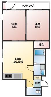 ファルコ中央(2LDK/3階)の間取り写真