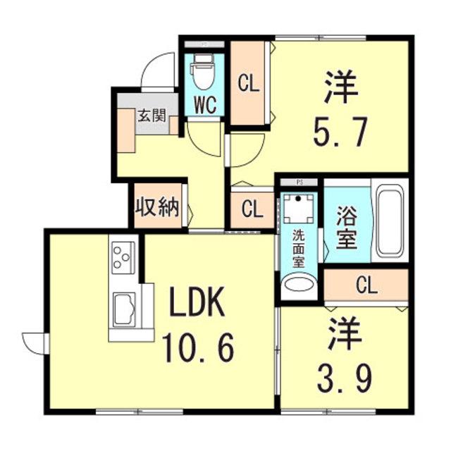 ライブリックス.2棟(2LDK/1階)の間取り写真