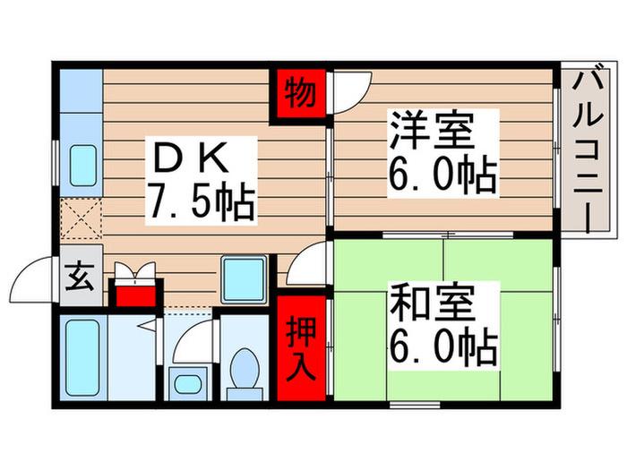 ペアーエクセル(2DK/2階)の間取り写真