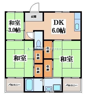 ビレッジハウス伏屋(3DK/4階)の間取り写真