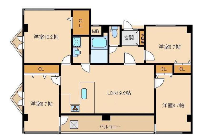 ヴェスタ堀江(4LDK/11階)の間取り写真