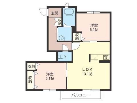 SHMヴェルフィーユ Ⅰ(2LDK/1階)の間取り写真