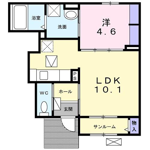 カーサコンフォート宮ノ前(1LDK/1階)の間取り写真