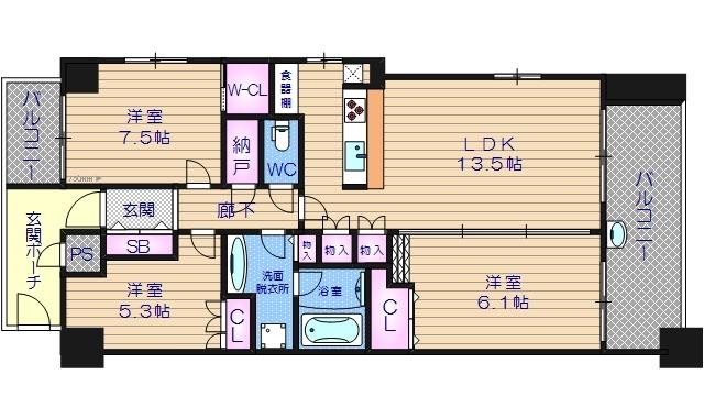 南堀江パークホームズ(3LDK/15階)の間取り写真