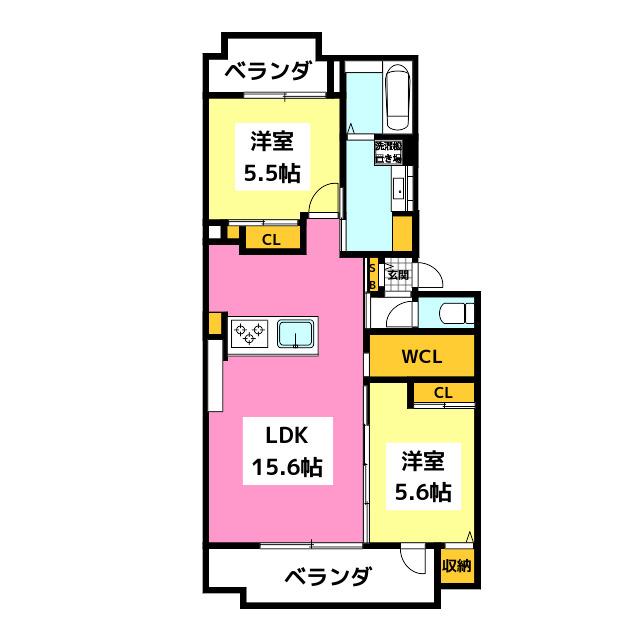 シャン・ドゥ・コルザI(2LDK/2階)の間取り写真