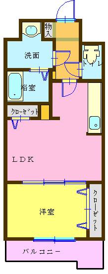 グランディール椋野(1LDK/3階)の間取り写真