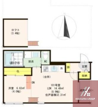 CEDAR HOUSE(1LDK/1階)の間取り写真