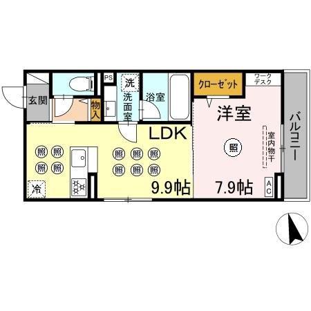 D-RESENA花ヶ島(1LDK/2階)の間取り写真