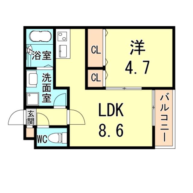 ジーメゾン神戸駒ヶ林(1LDK/1階)の間取り写真