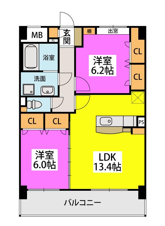 ポワッソンルージュ(2LDK/4階)の間取り写真