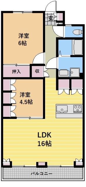 宮崎ビル(2LDK/3階)の間取り写真