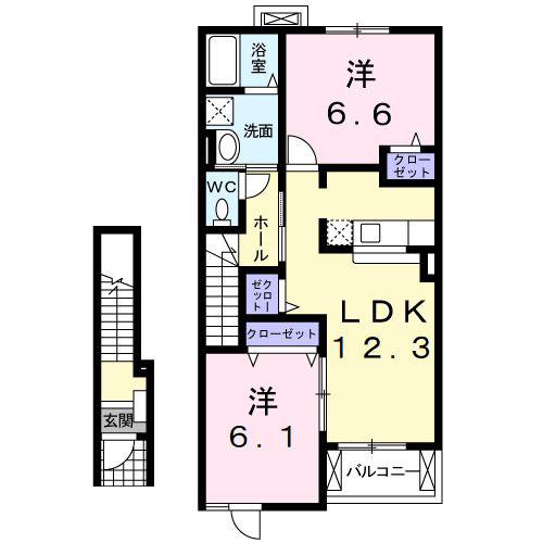 サニーサイドハイツB(2LDK/2階)の間取り写真