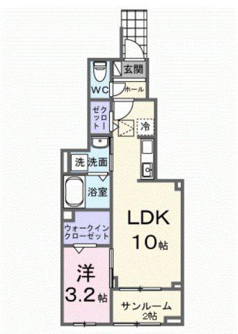ヒカルサ西東京向台イースト(1LDK/2階)の間取り写真